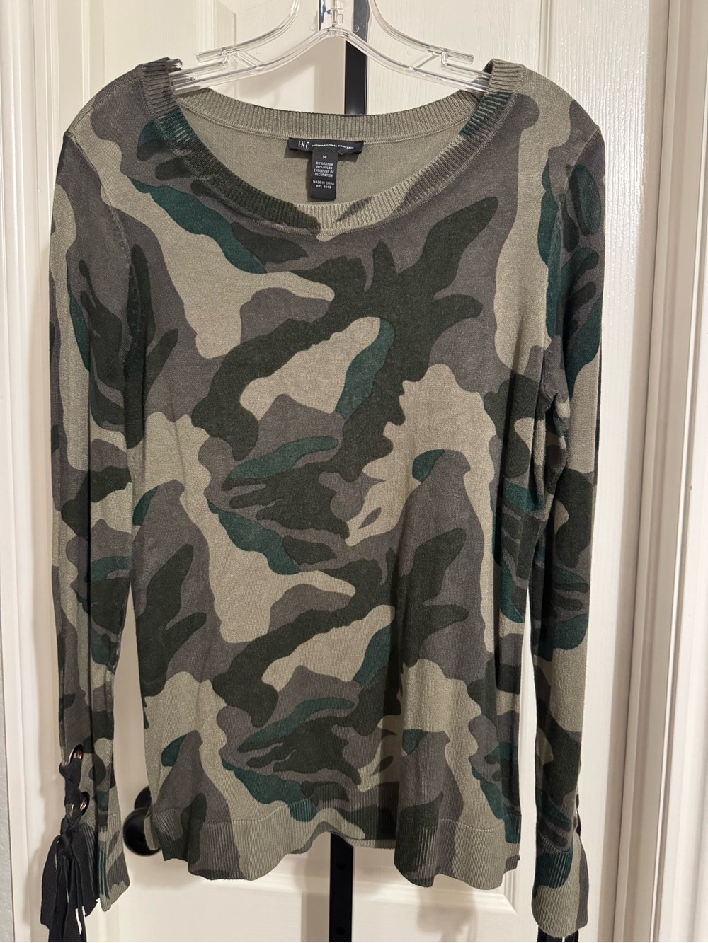 INC International Concepts Olive Green Camo Long-Sleeve Sweater 0116